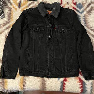 Levi Black Denim Sherpa Jacket Mens Medium/Small